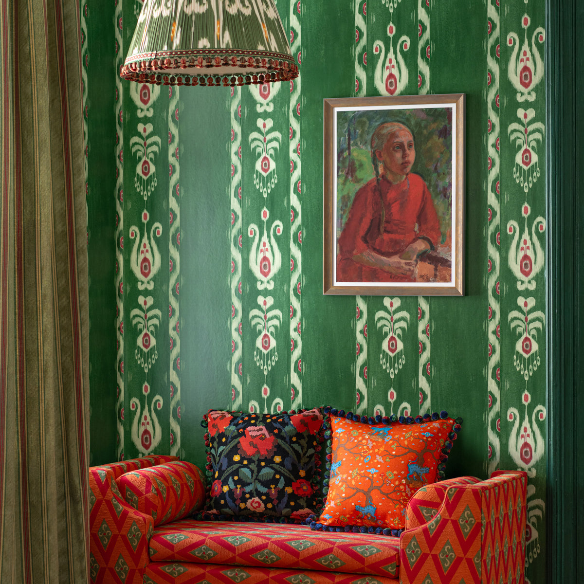 Kiraly Emerald wallpaper by MINDTHEGAP, shown in a furnished interior.