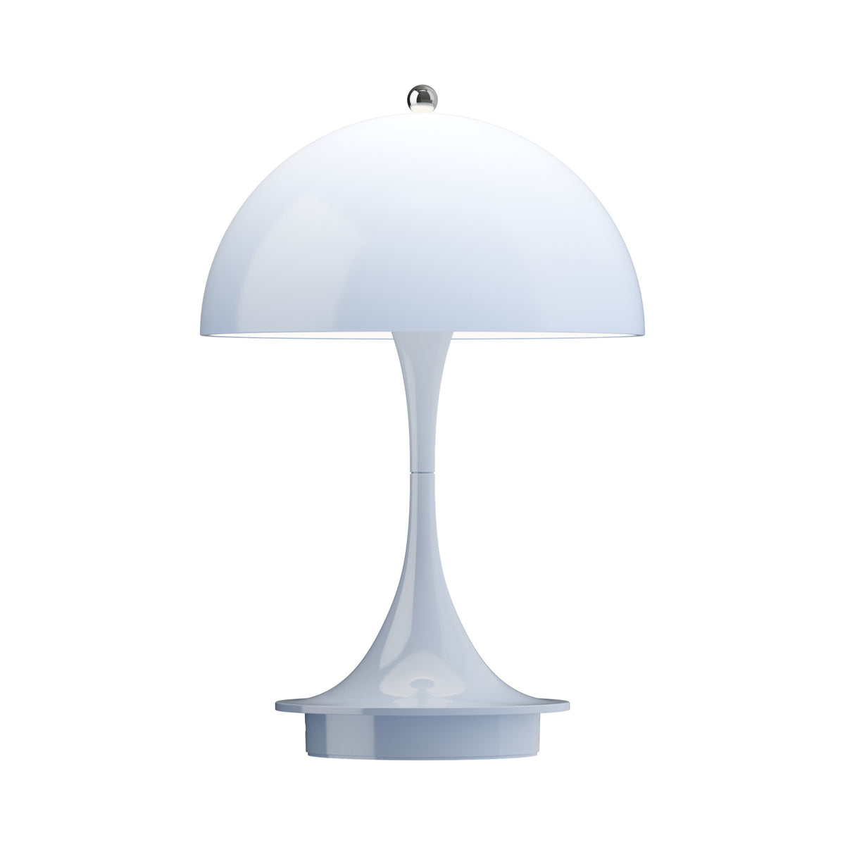 Louis Poulsen Panthella 160 Portable lamp in opal pale blue, front view.