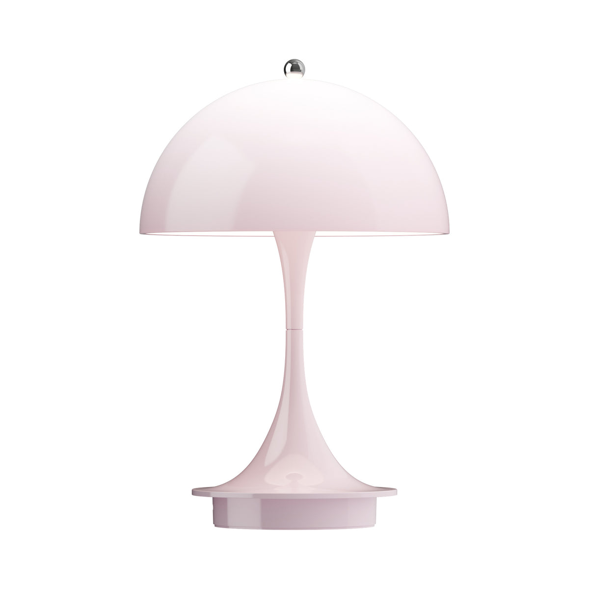 Louis Poulsen Panthella 160 Portable lamp in opal pale rose, front view.