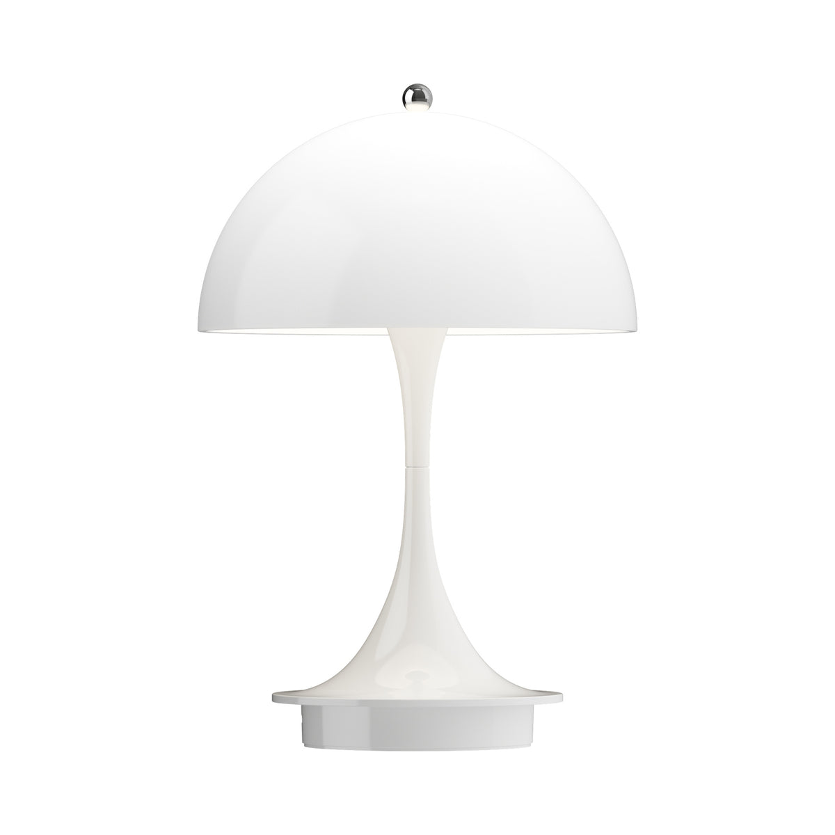Louis Poulsen Panthella 160 Portable lamp in opal white, front view.