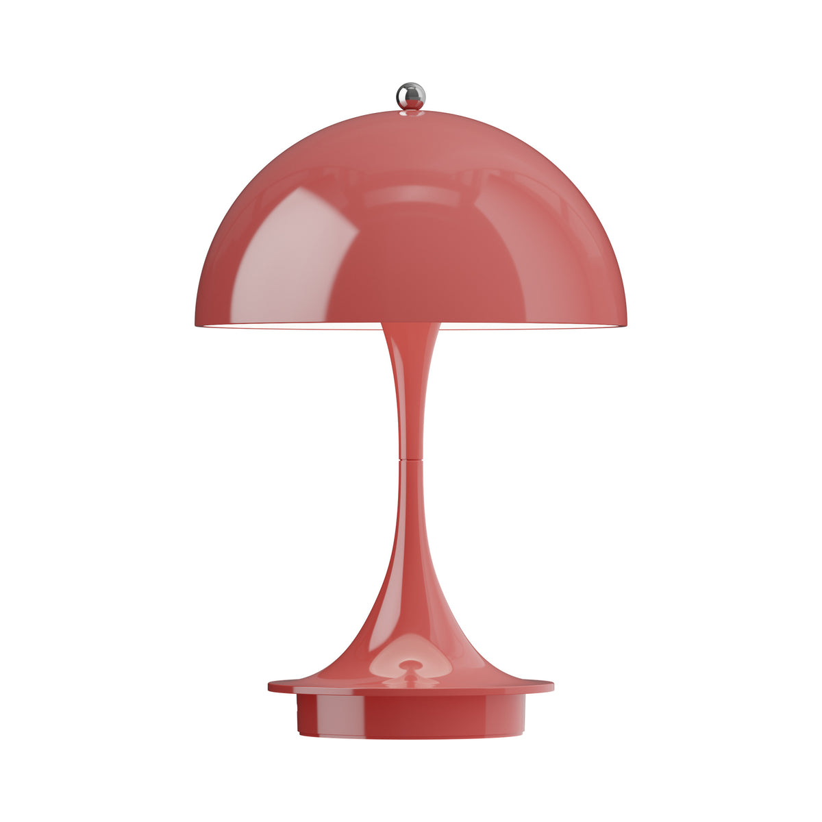 Louis Poulsen Panthella 160 Portable lamp in opaque coral, front view.