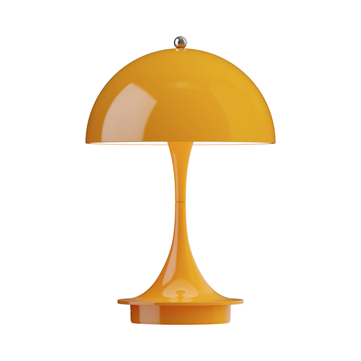 Louis Poulsen Panthella 160 Portable lamp in opaque orange, front view.