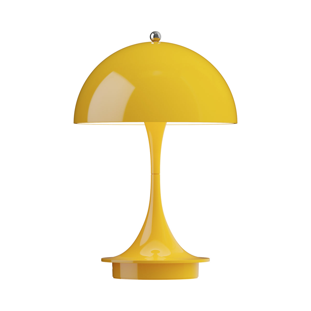 Louis Poulsen Panthella 160 Portable lamp in Opaque Yellow, front view.