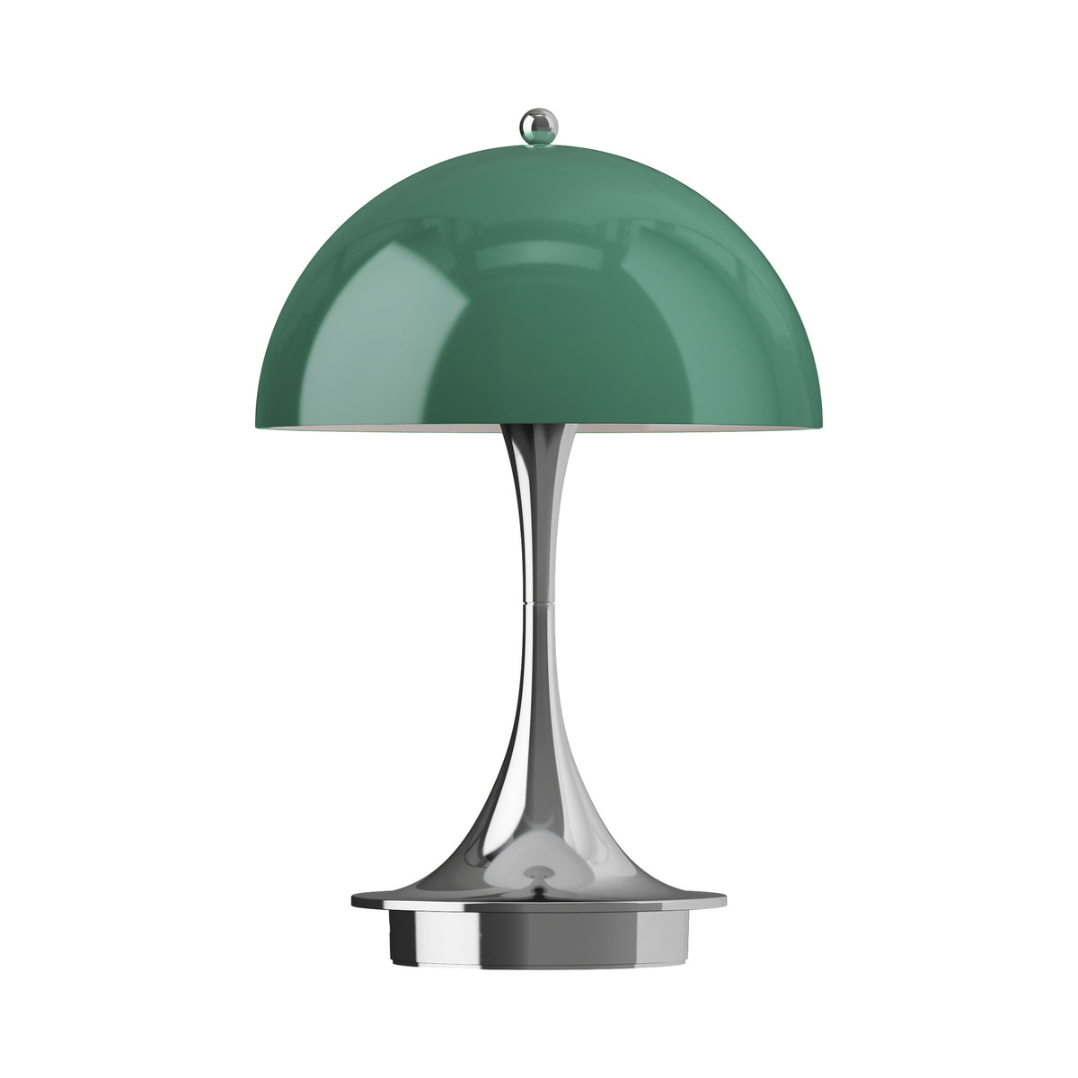 Louis Poulsen Panthella 160 Portable lamp in Original Opal Green, front view.
