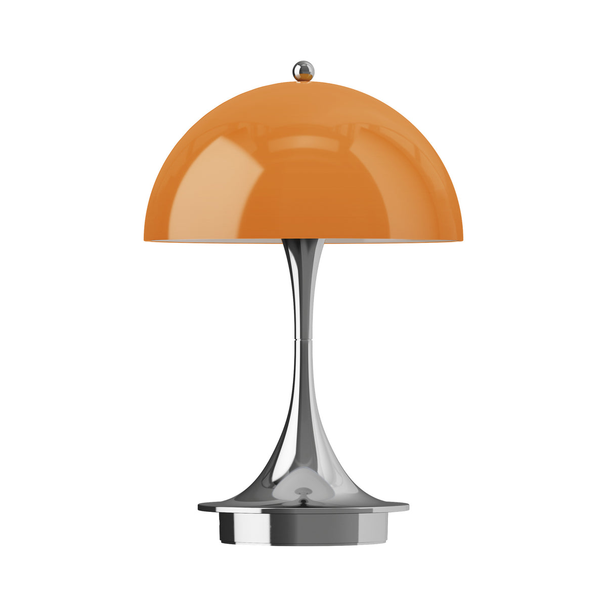 Louis Poulsen Panthella 160 Portable lamp in Original Opal Orange, front view.