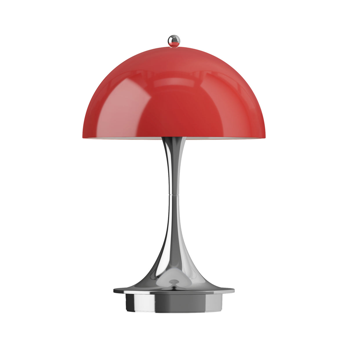 Louis Poulsen Panthella 160 Portable lamp in Original Opal Red, front view.