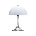 Panthella 250 Portable Lamp in Chrome Opal Blue Grey, centered on white.