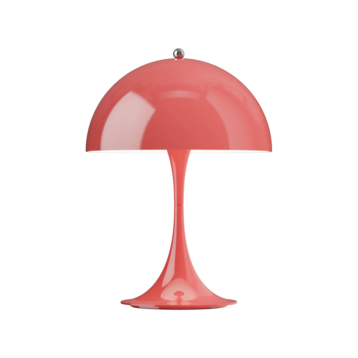 Panthella 250 Portable Lamp in Opaque Coral, centered on white.