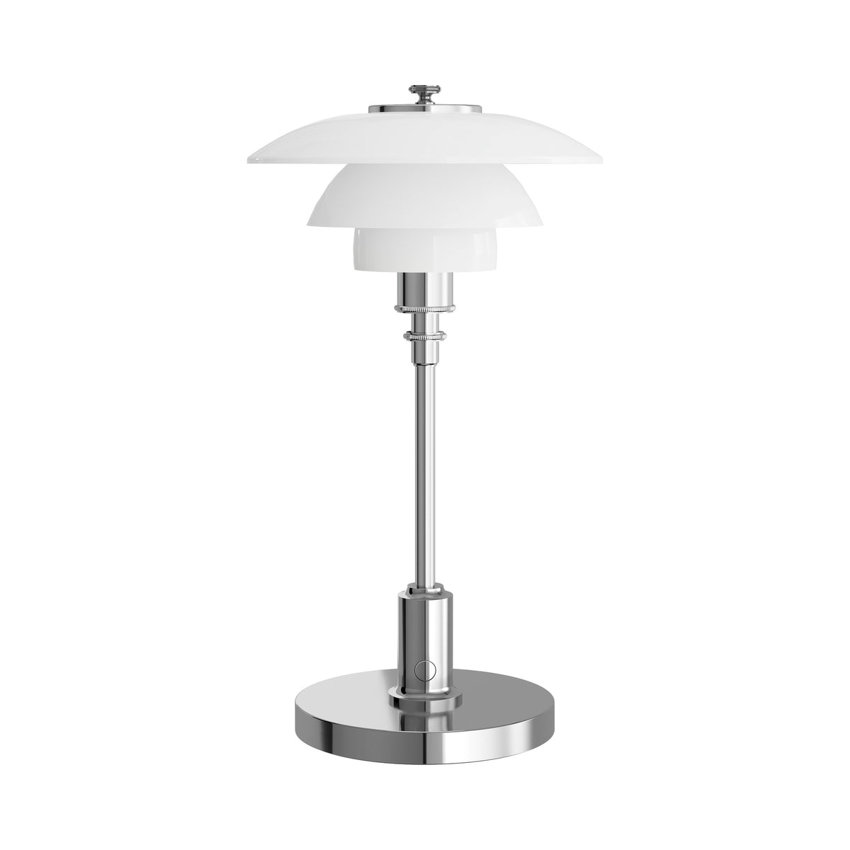 Chrome PH 1/1 Portable Lamp switched off, centered on white.