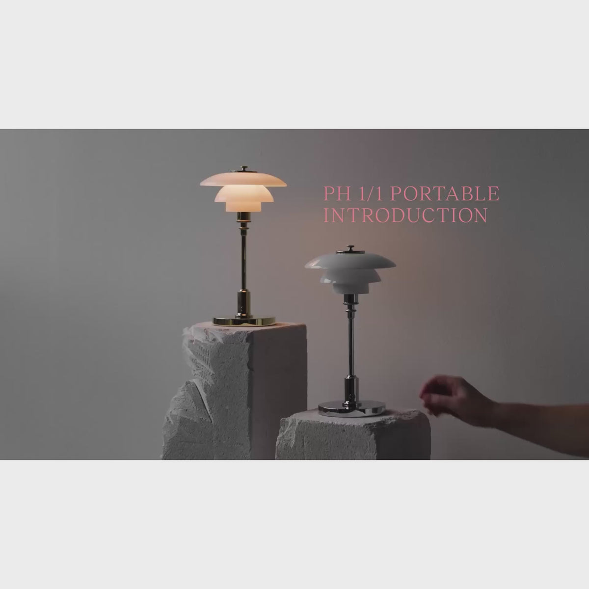 Louis Poulsen PH 1/1 Portable Lamp instruction video showing dimming and charging, with the full frame visible.