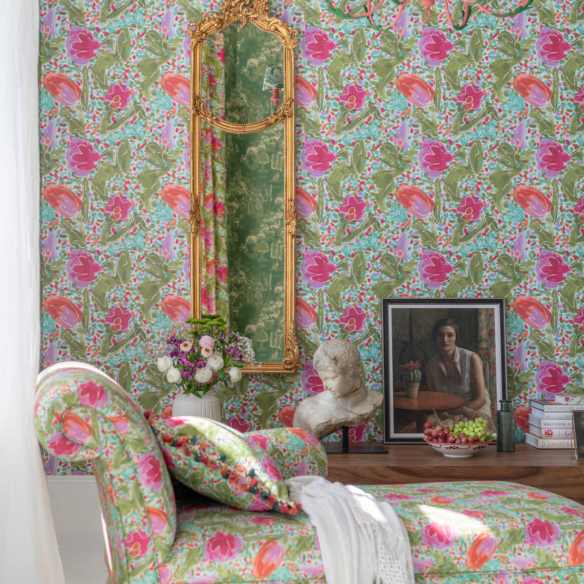 Princess Garden wallpaper by MINDTHEGAP, shown in a furnished interior.