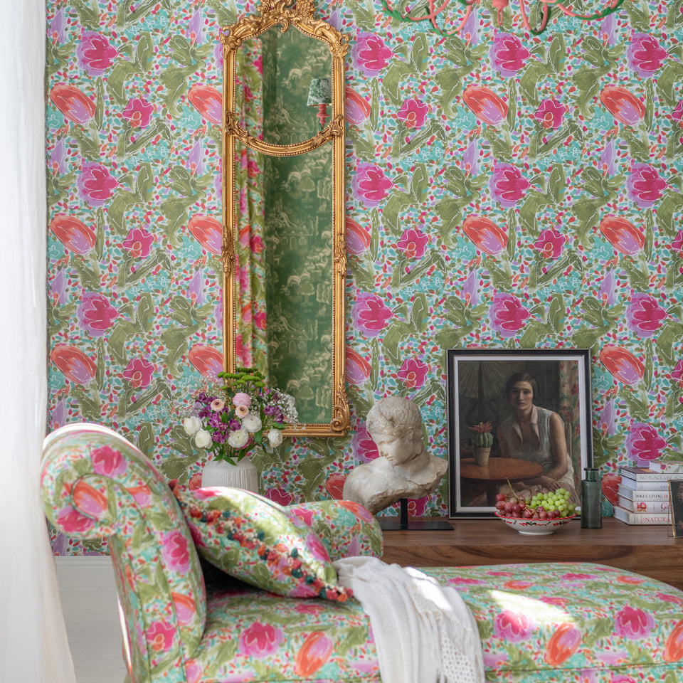Princess Garden wallpaper by MINDTHEGAP, shown in a furnished interior.