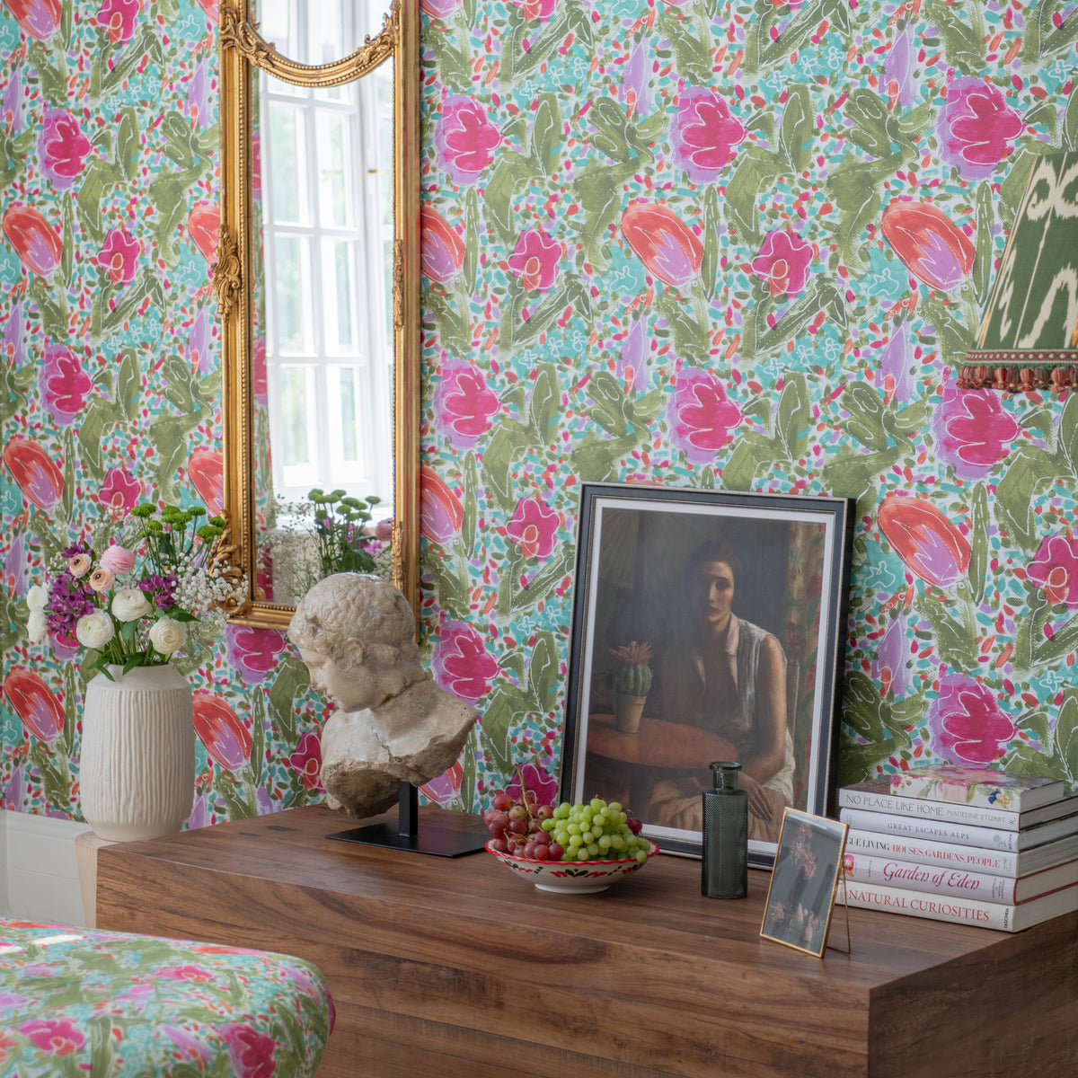 Princess Garden wallpaper by MINDTHEGAP, close-up in a styled interior.
