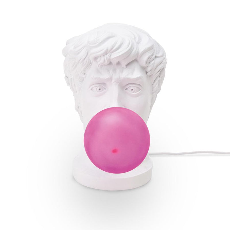 Seletti Wonder Table Lamp by Uto Balmoral with pink bubblegum globe