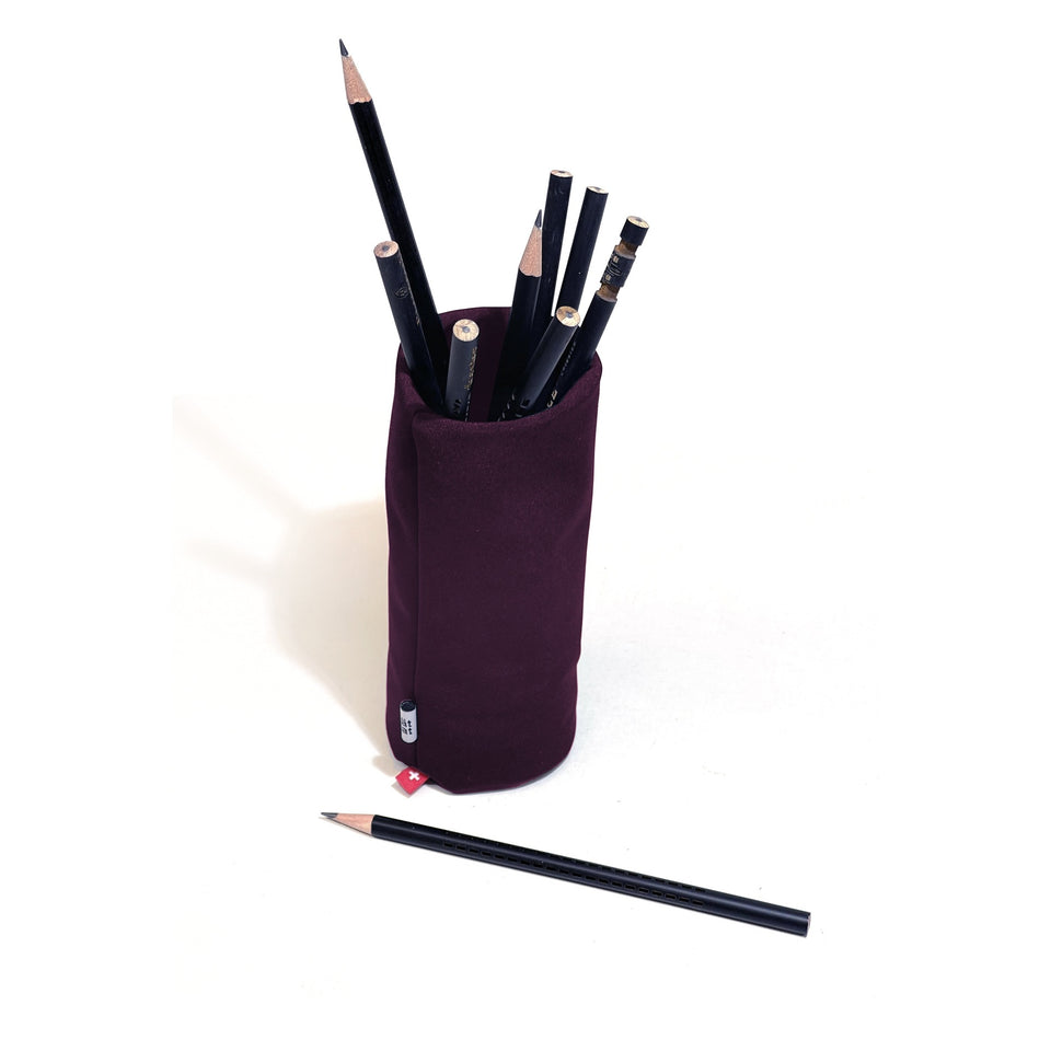 Aubergine Tat-Tat Sacco weighted storage pouch for glasses and desk accessories