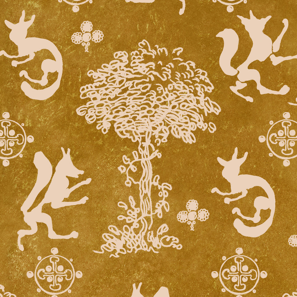 THE SILLY FOX Honey wallpaper by MINDTHEGAP, full pattern detail.