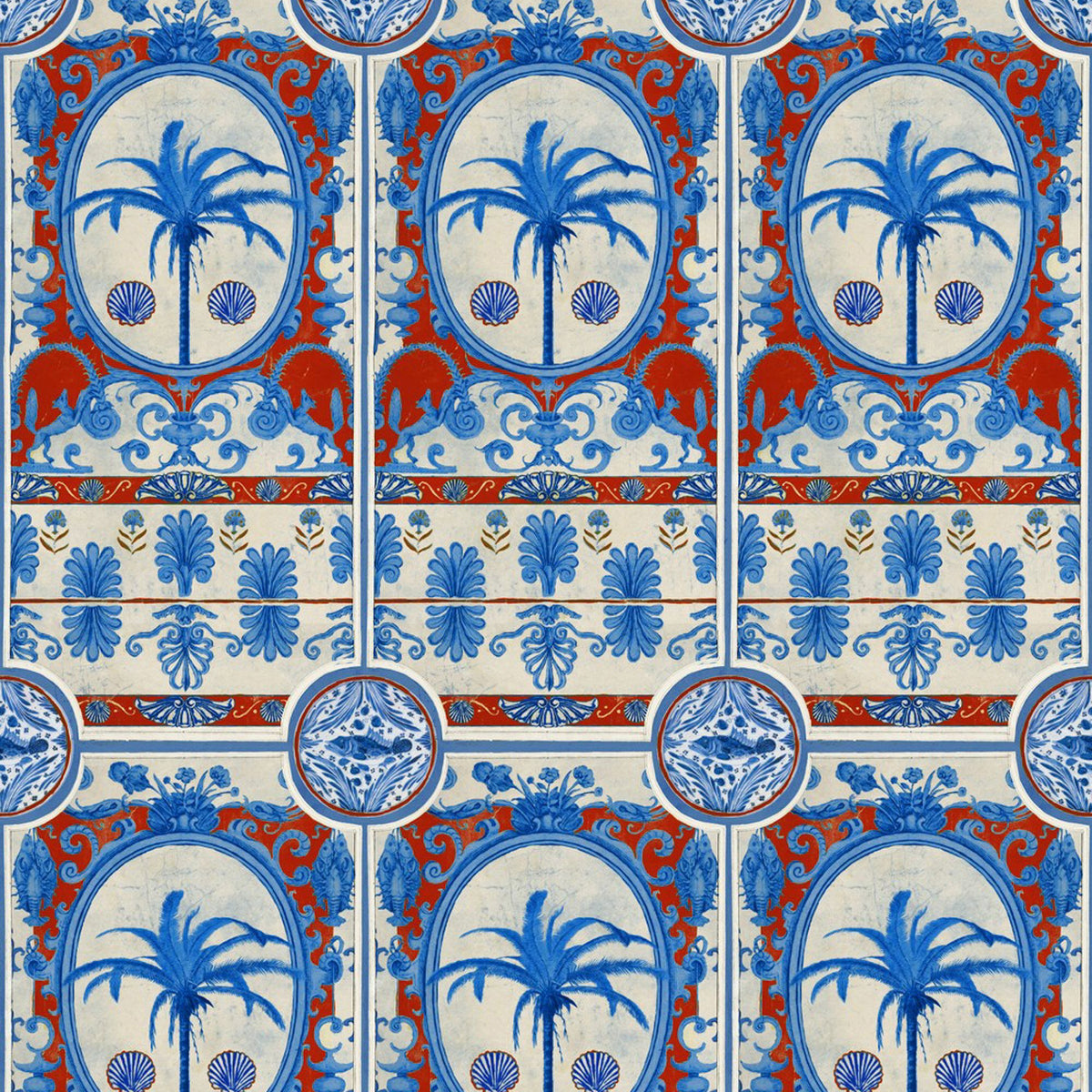 The Villa Mural Red wallpaper by MINDTHEGAP — pattern detail