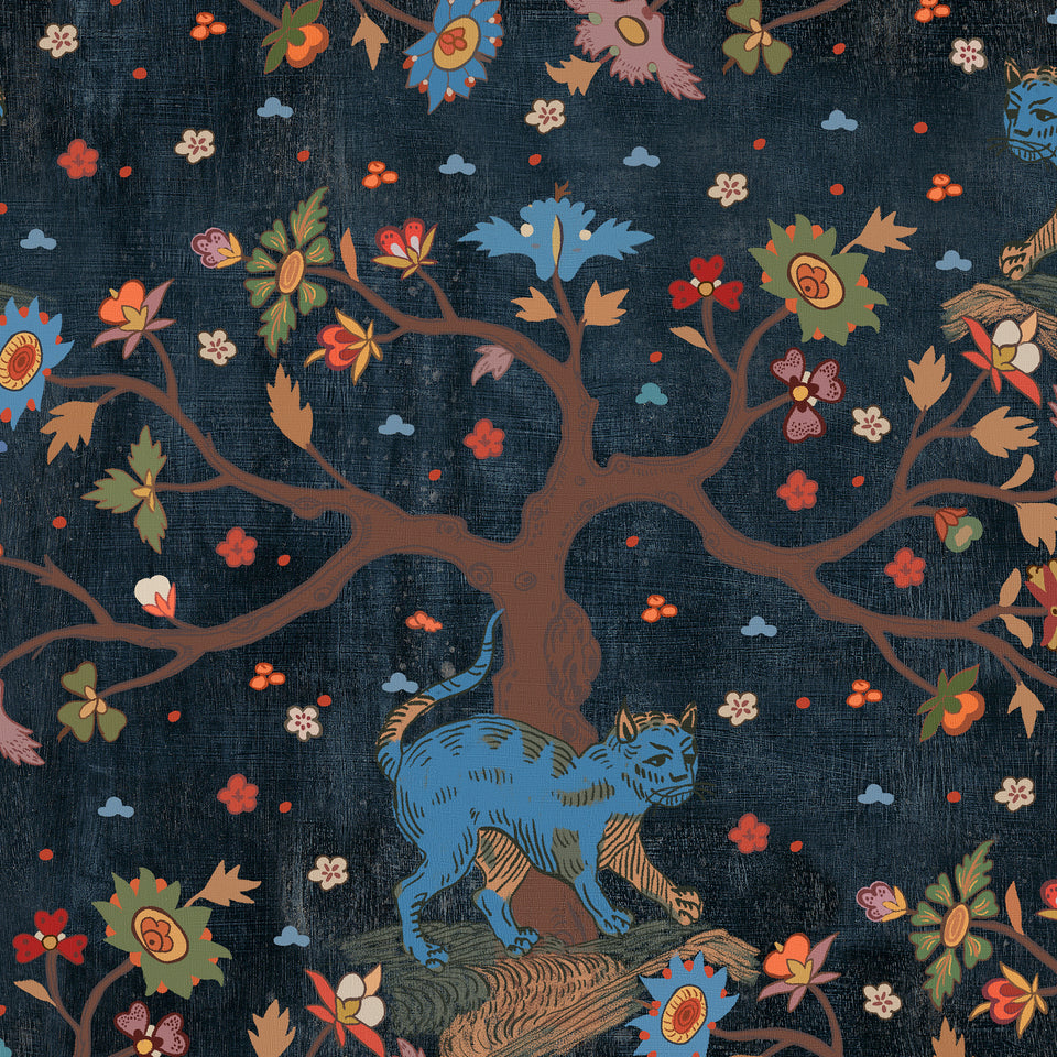 TREE OF LIFE Anthracite wallpaper by MINDTHEGAP, full pattern detail.