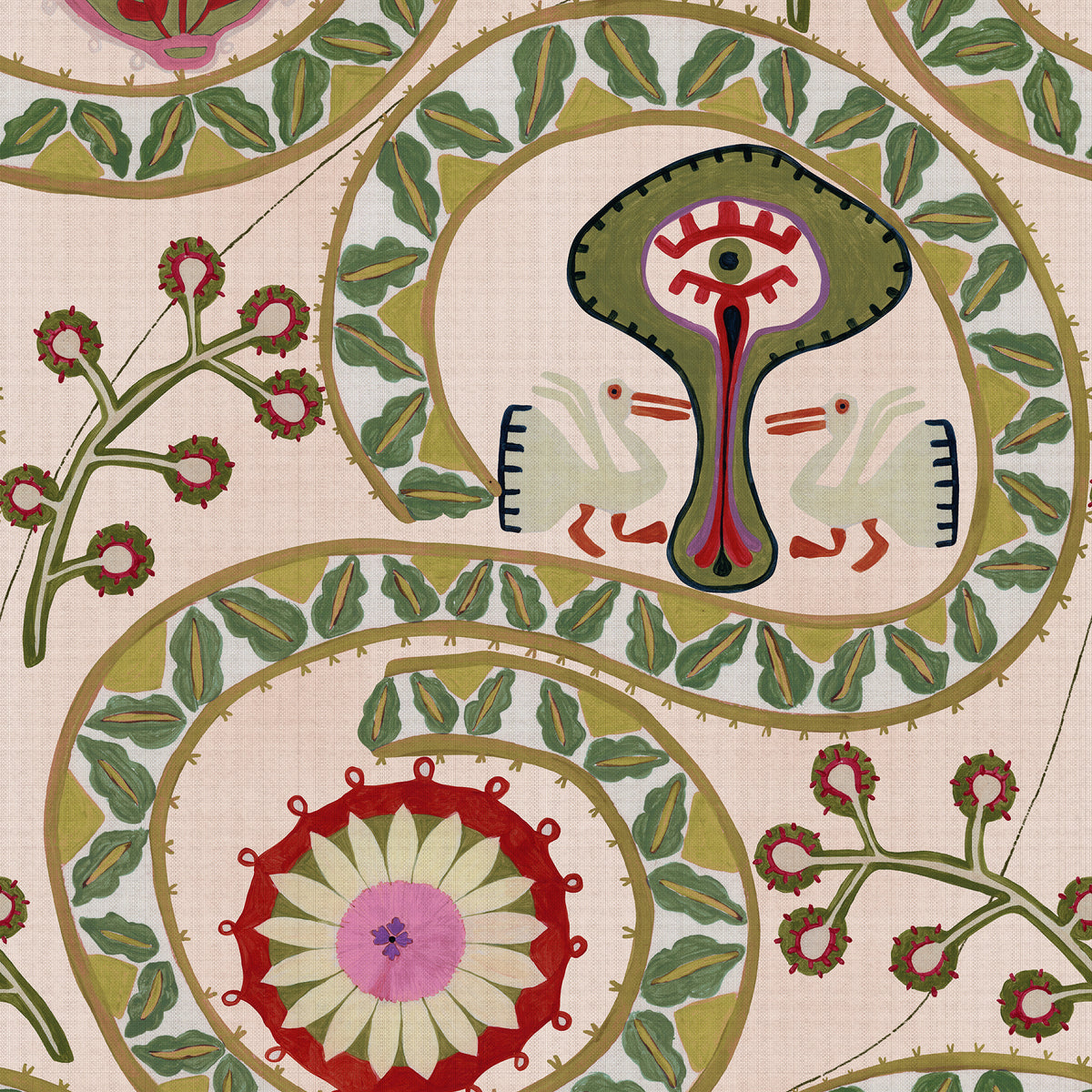 TWO STORKS Taupe wallpaper by MINDTHEGAP, full pattern detail.