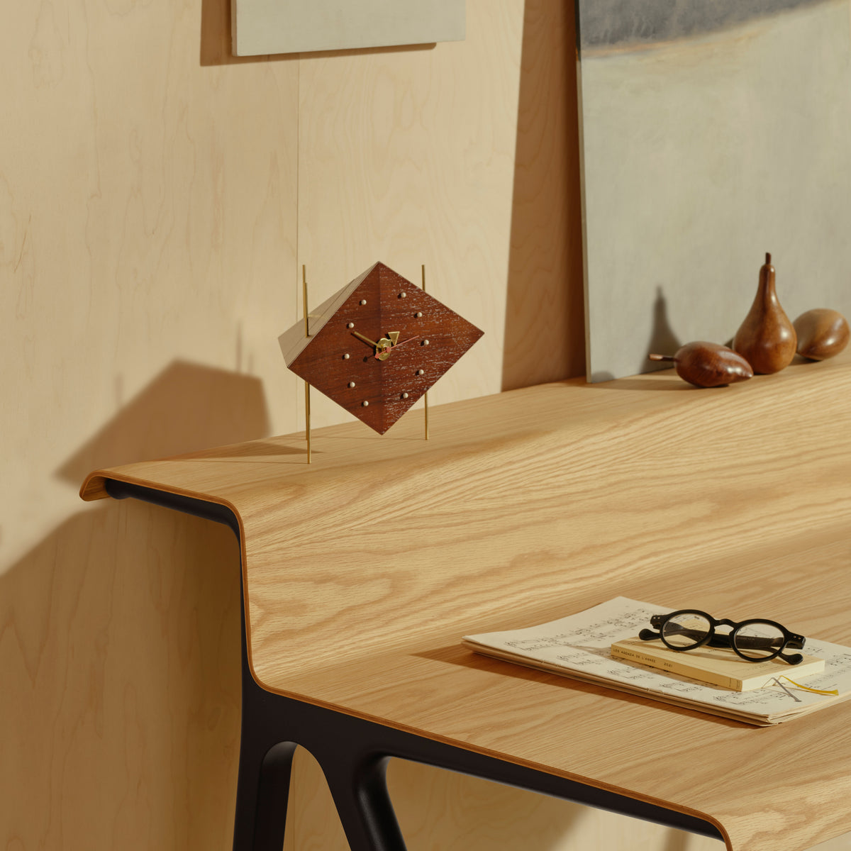 George Nelson Diamond Desk Clock on a wooden desk