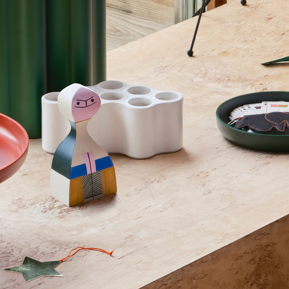 White Nuage Ceramic Vase in a holiday display with Wooden Dolls; other accessories sold separately