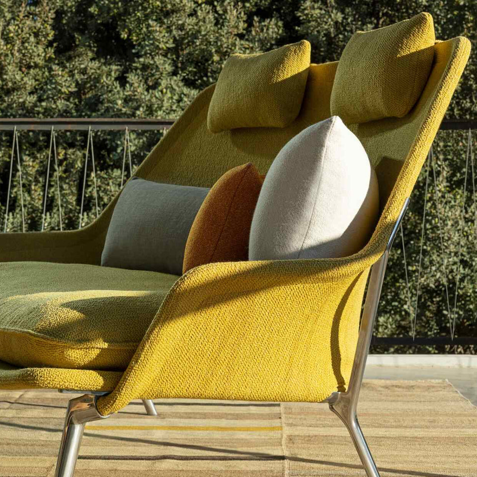 Detail of the Vitra Slow Sofa in canola upholstery with cushions