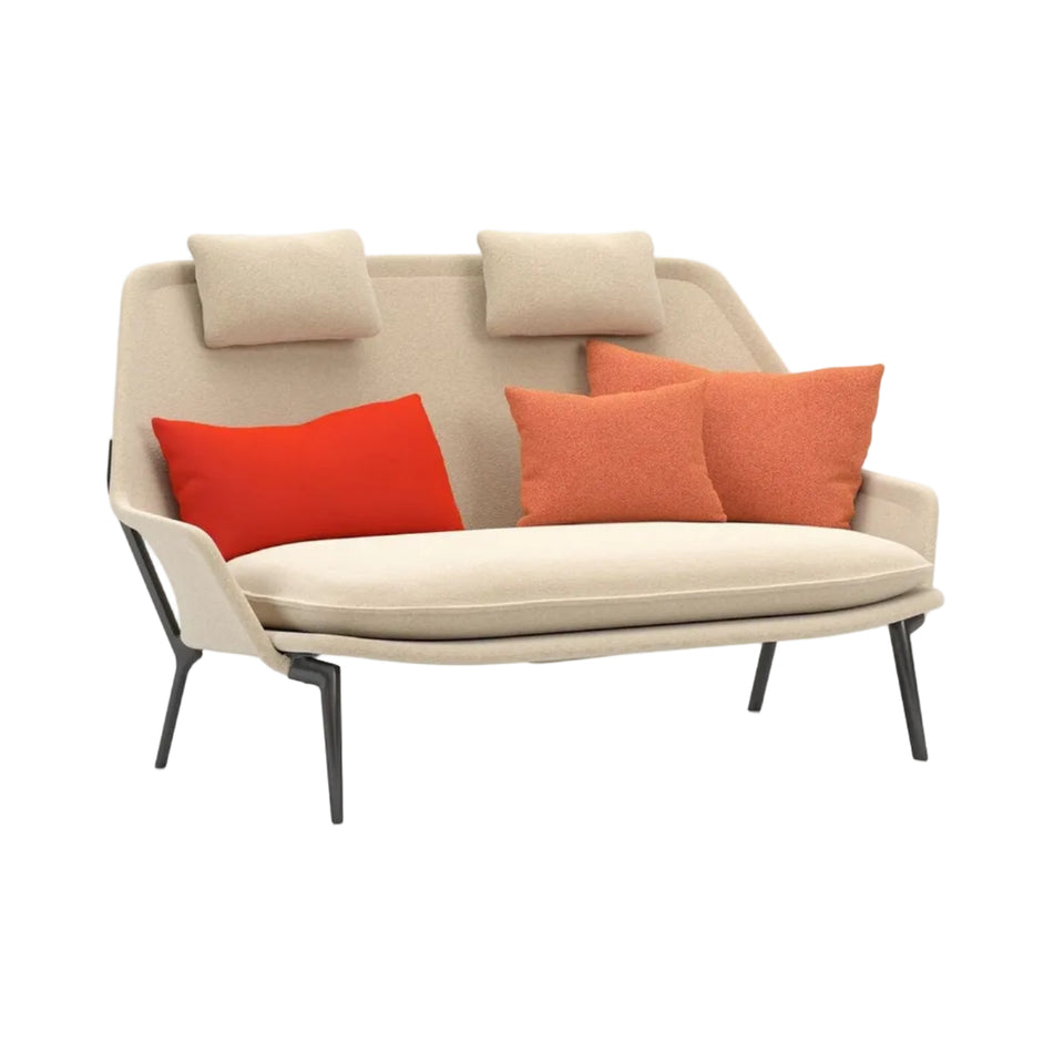 Vitra Slow Sofa in Flocca beige with red and coral cushions
