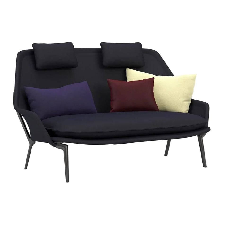 Vitra Slow Sofa in Flocca dark blue with multicolor cushions
