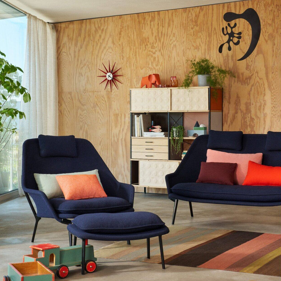 Vitra Slow Sofa in navy upholstery with Slow Chair and ottoman