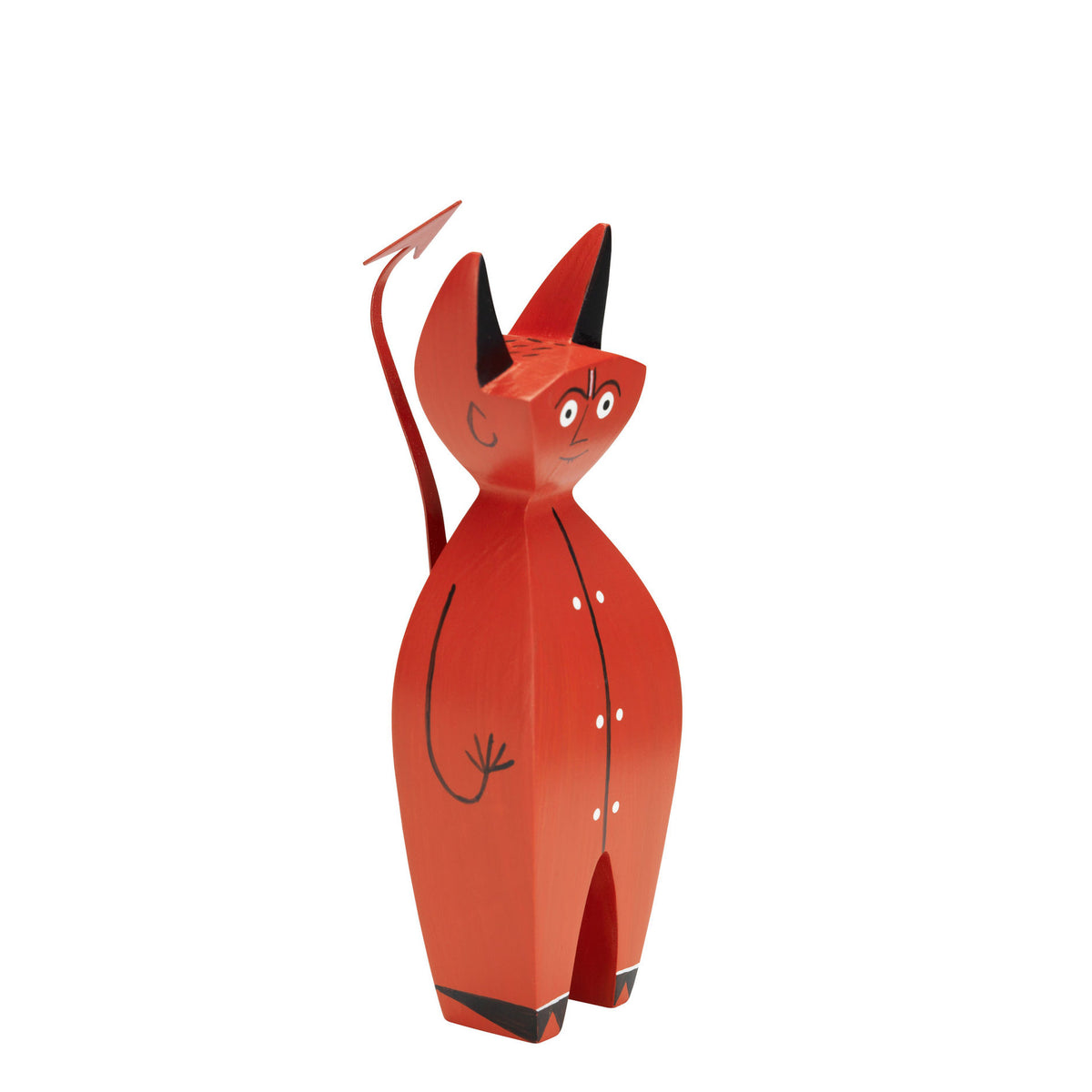 Vitra Wooden Doll Little Devil by Alexander Girard in red, three-quarter view