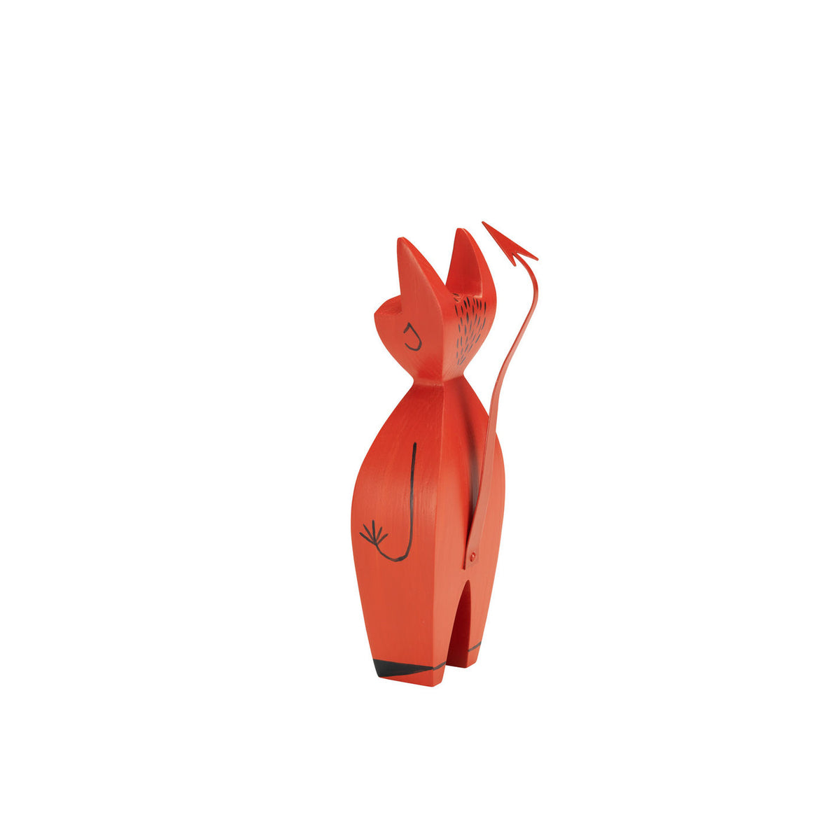 Vitra Wooden Doll Little Devil by Alexander Girard in red, side view with tail