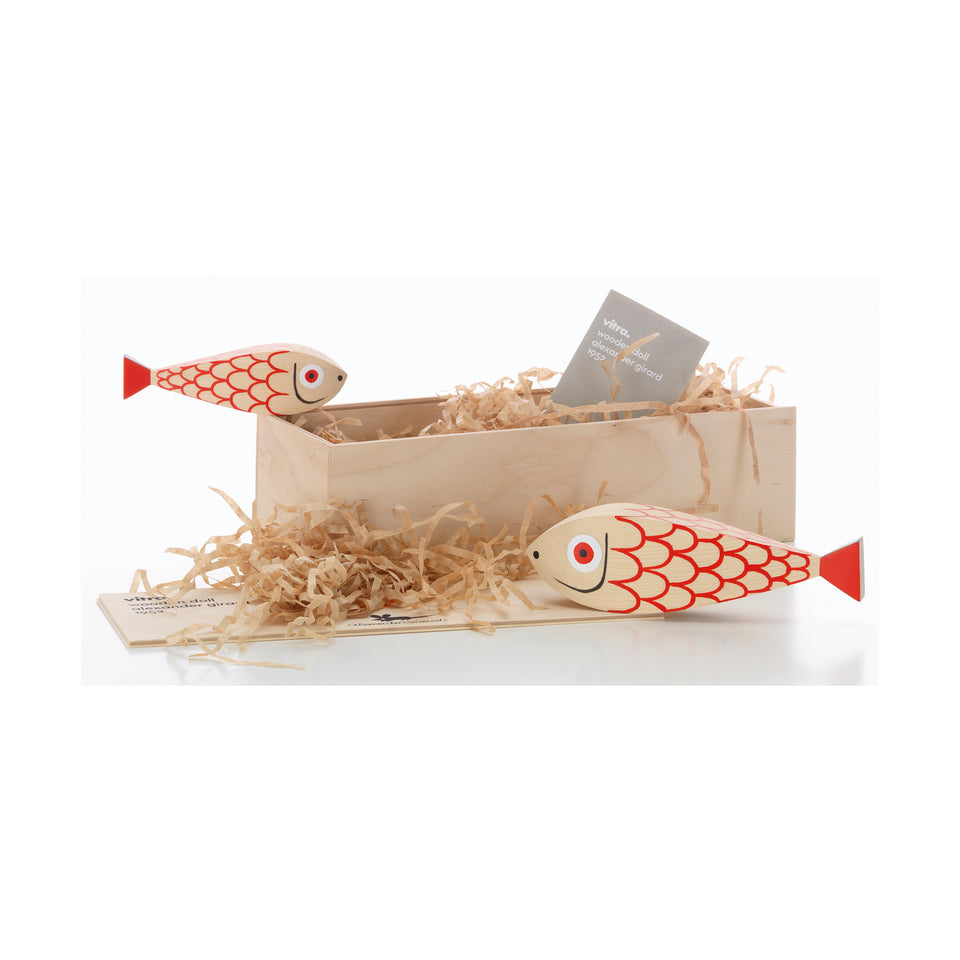 Wooden Dolls Mother Fish & Child by Alexander Girard for Vitra, packaging view