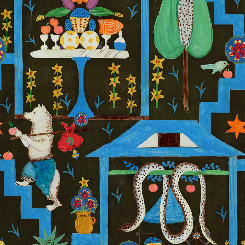 WONDERLAND Anthracite wallpaper by MINDTHEGAP, full pattern detail.