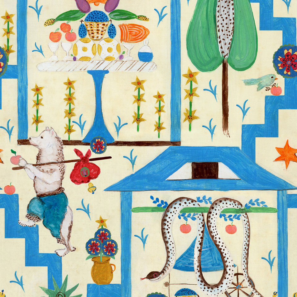 WONDERLAND Taupe wallpaper by MINDTHEGAP, full pattern detail.