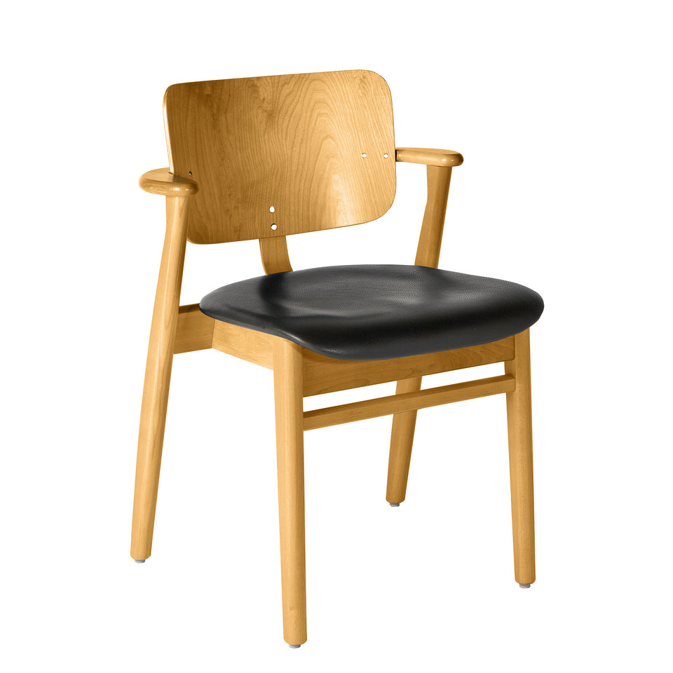Domus Chair with Upholstered Black Leather Seat by Ilmari Tapiovaara for Artek