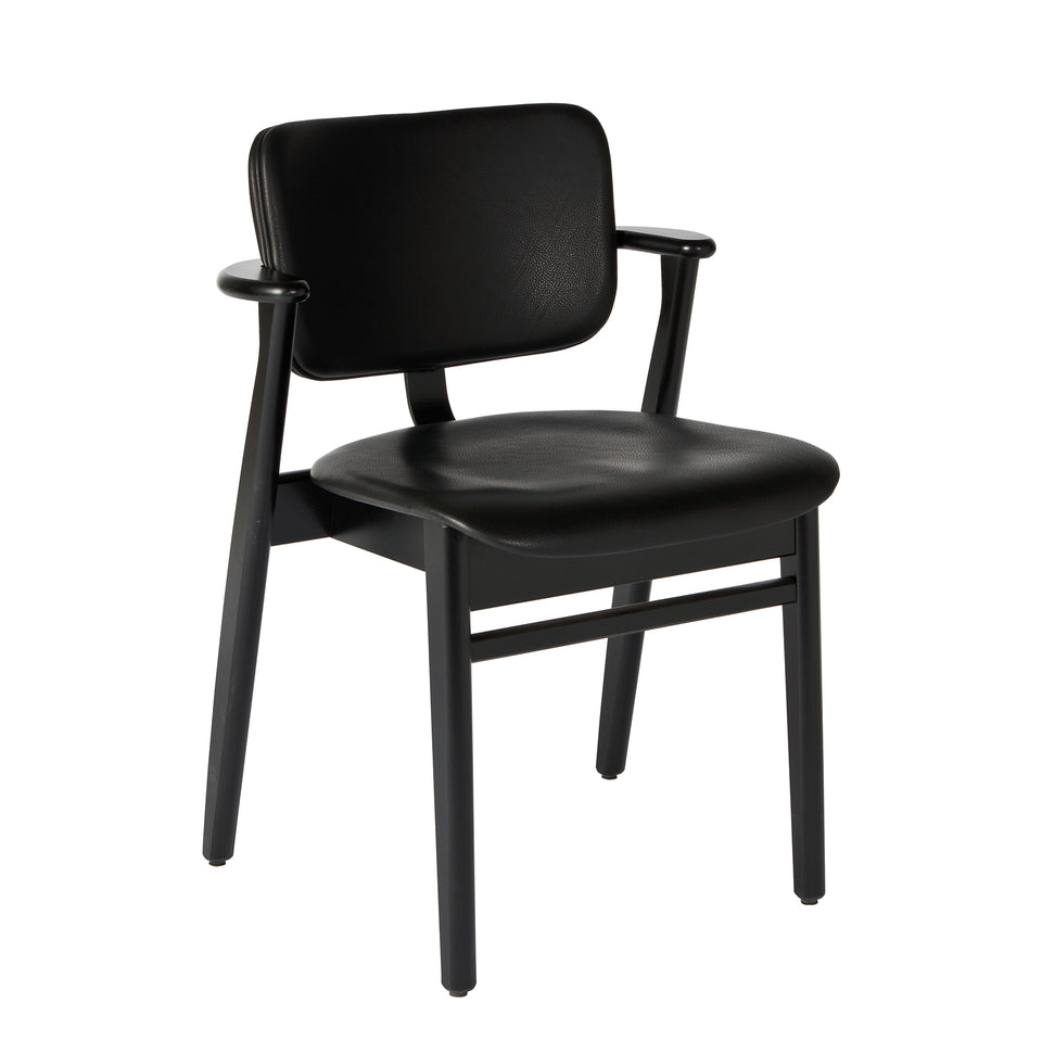 Domus Chair with Upholstered Black Leather Seat and Backrest by Ilmari Tapiovaara for Artek