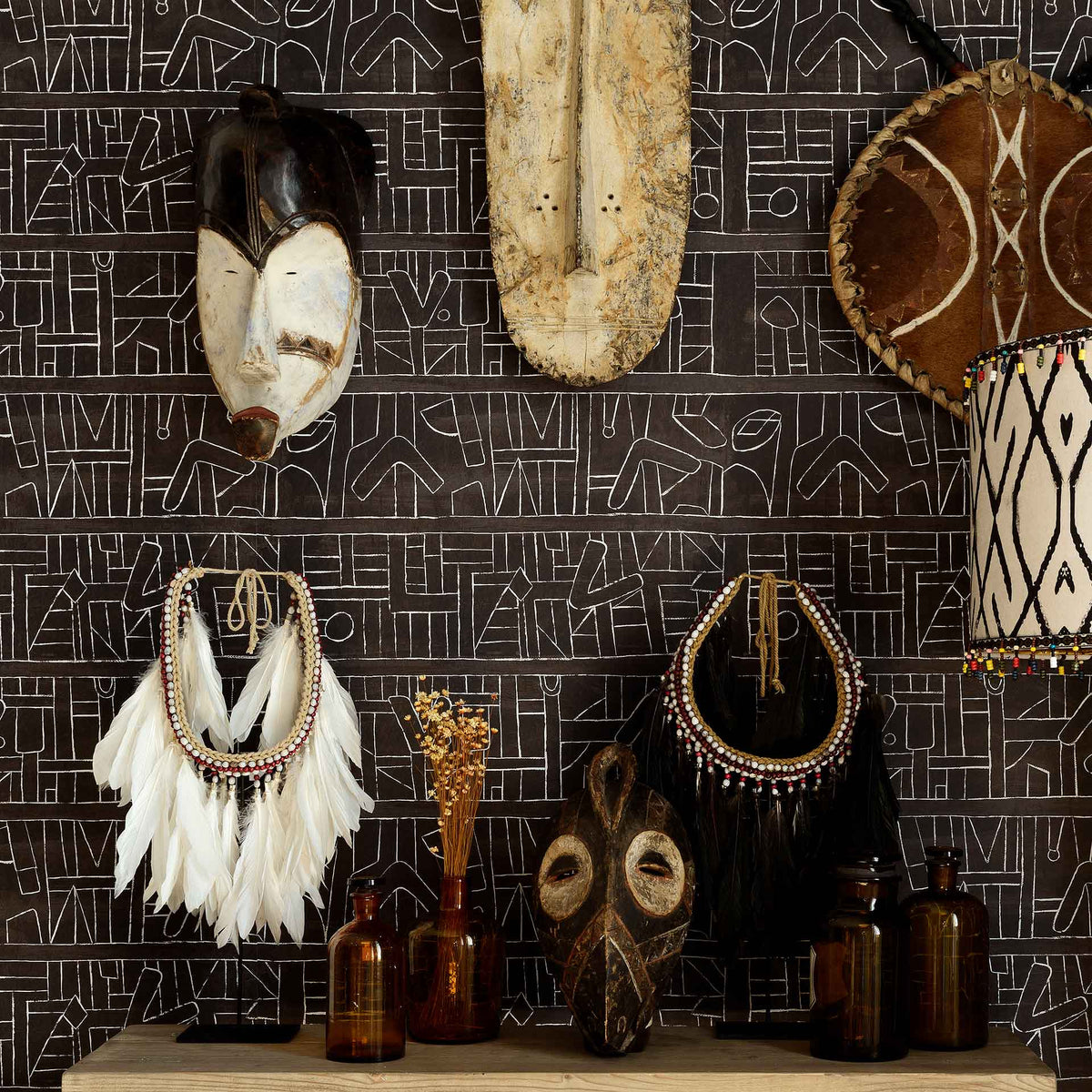 Bushoong Kuba cloth inspired African pattern wallpaper