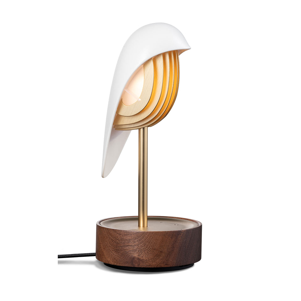CHIRP Alarm Clock + Light - White with Walnut Base by DAQI Concept