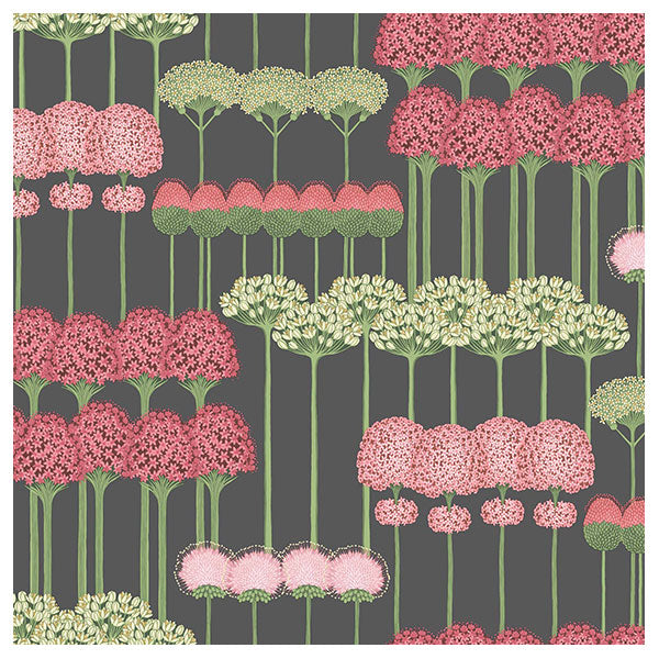 Allium in Coral & Leaf Green on Charcoal Wallpaper by Cole & Son