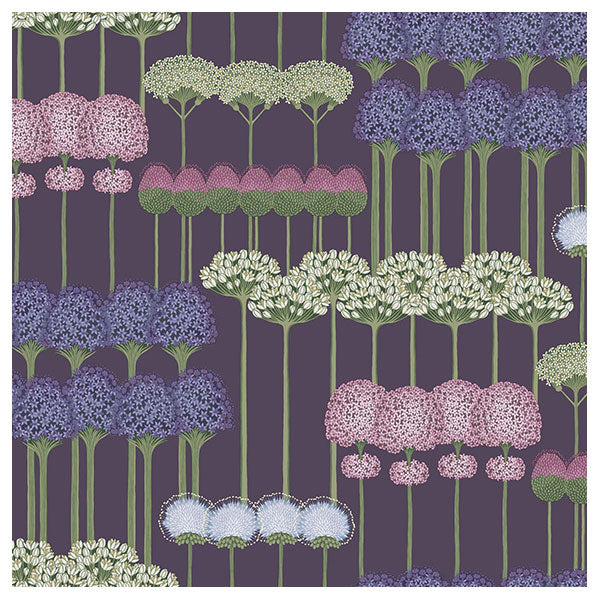Allium in Mulberry & Heather on Violet Wallpaper by Cole & Son