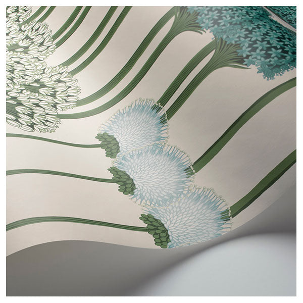 Allium in Teal & Jade on White Wallpaper by Cole & Son