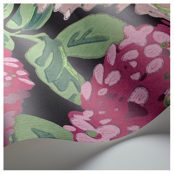 Lilac Grandiflora in Magenta & Blush on Charcoal Wallpaper by Cole & Son