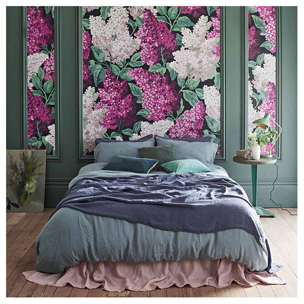Lilac Grandiflora in Magenta & Blush on Charcoal Wallpaper by Cole & Son