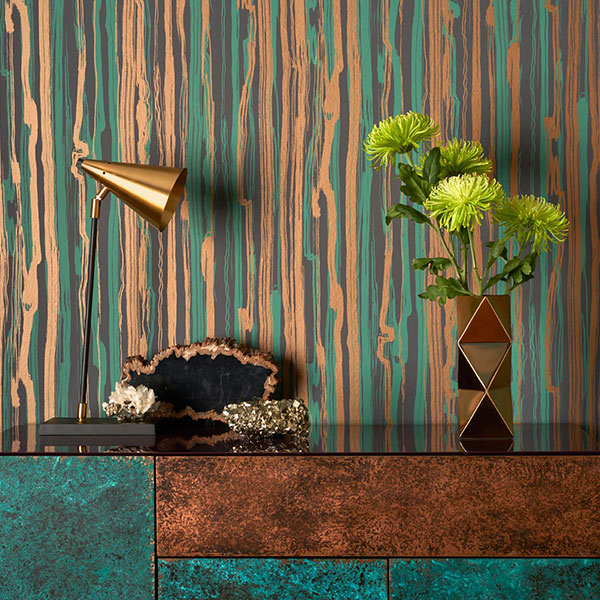 Strand in Teal & Gold Wallpaper by Cole & Son
