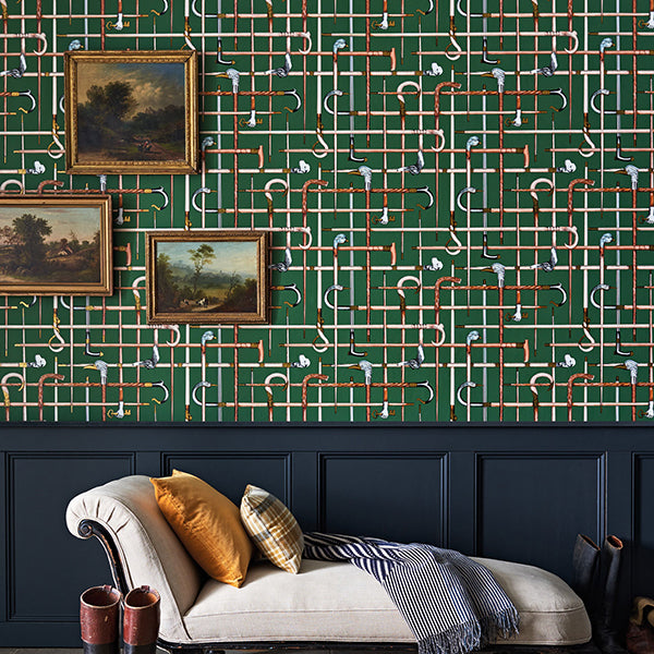 Fornasetti Bastoni - Forest Green Wallpaper by Cole & Son