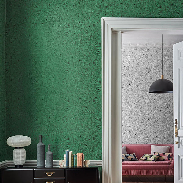 Fornasetti Malachite - Emerald / Black Wallpaper by Cole & Son