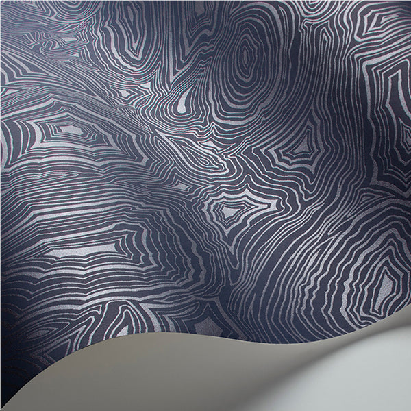 Fornasetti Malachite - Midnight / Silver Wallpaper by Cole & Son