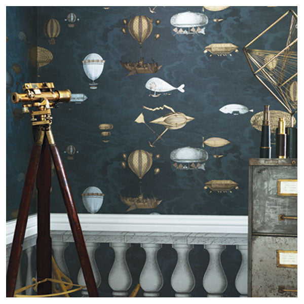 Cole & Son - Fornasetti II Macchine Volanti Wallpaper - Midnight - Vertigo Home