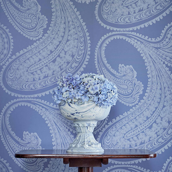 Rajapur Flock in Blue & White Wallpaper by Cole & Son