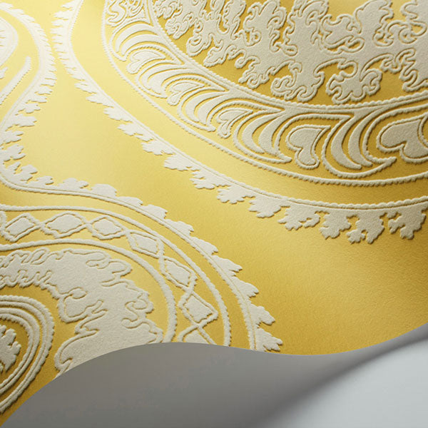 Rajapur Flock in Yellow & White Wallpaper by Cole & Son
